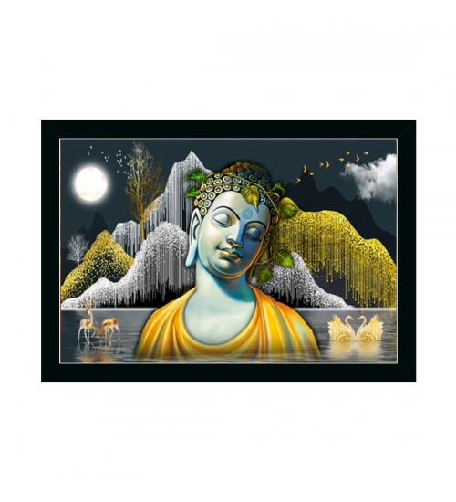Buddha Painting with Synthetic Photo Frame (Multicolor)