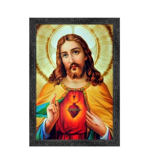 Jesus Christ Painting with Synthetic Photo Frame (Multicolor)