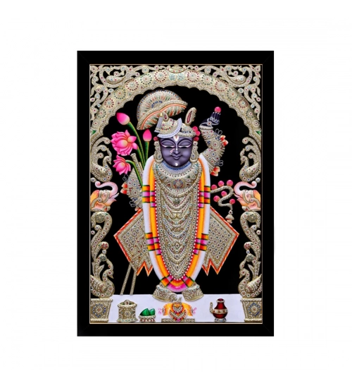 Shrinathji Painting with Synthetic Photo Frame (Multicolor)