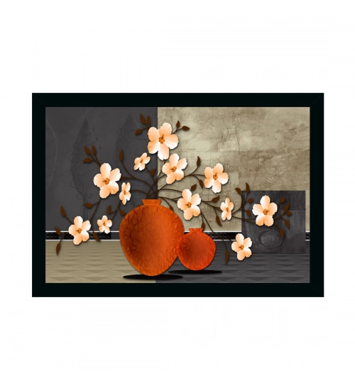 Flower Painting Painting with Synthetic Photo Frame (Multicolor)