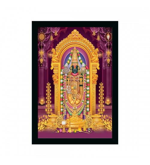 Tirupati Balaji Painting with Synthetic Photo Frame (Multicolor)