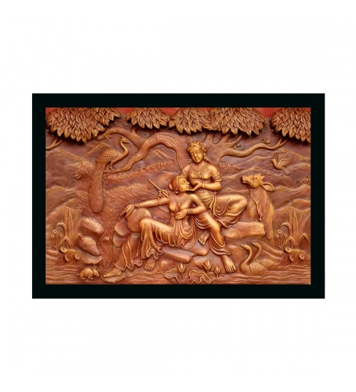 Radha Krishna Painting with Synthetic Photo Frame (Multicolor)