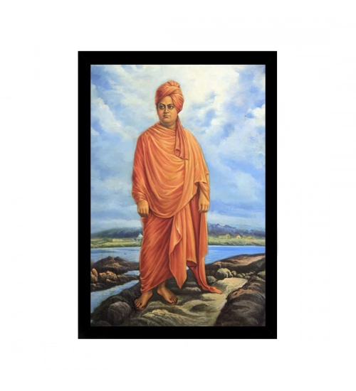 Swami Vivekanand Painting Painting with Synthetic Photo Frame (Multicolor)
