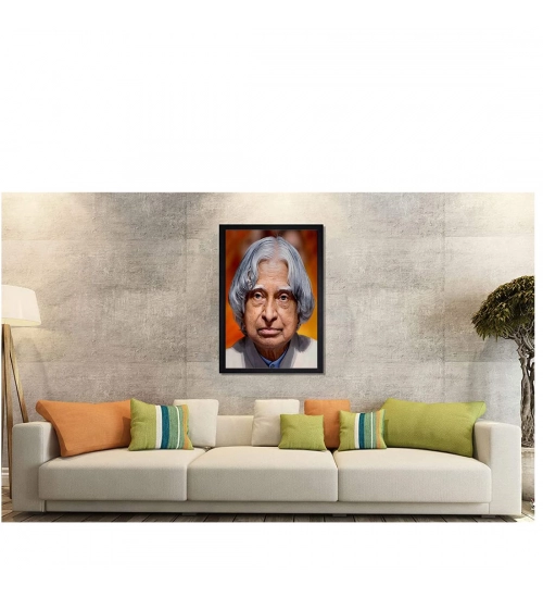 A P J Abdul Kalam Painting with Synthetic Photo Frame (Multicolor)