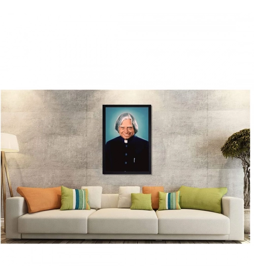 A P J Abdul Kalam Painting with Synthetic Photo Frame (Multicolor)