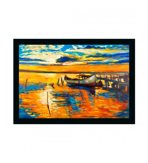 Boat Painting Painting with Synthetic Photo Frame (Multicolor)