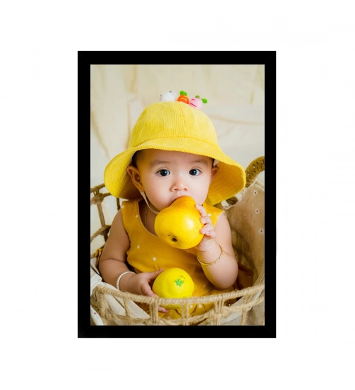 Baby Photo Painting with Synthetic Photo Frame (Multicolor)