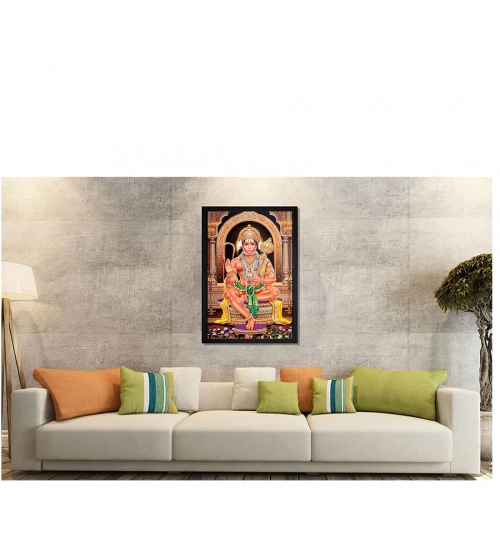 Lord Hanuman Ji Painting with Synthetic Photo Frame (Multicolor)