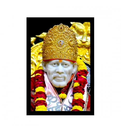 Saibaba Painting with Synthetic Photo Frame (Multicolor)