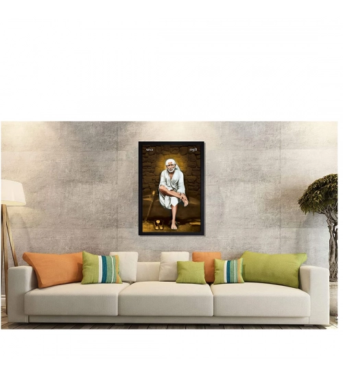 Saibaba Painting with Synthetic Photo Frame (Multicolor)