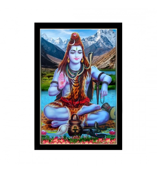 Lord Shiva Painting with Synthetic Photo Frame (Multicolor)