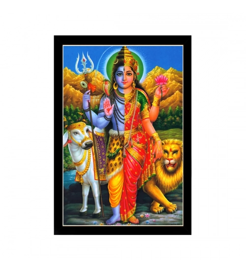 Lord Shiva Painting with Synthetic Photo Frame (Multicolor)