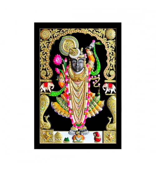 Shrinathji Painting with Synthetic Photo Frame (Multicolor)