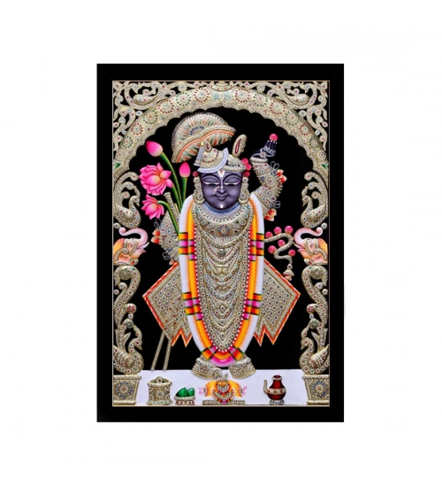 Shrinathji Painting with Synthetic Photo Frame (Multicolor)