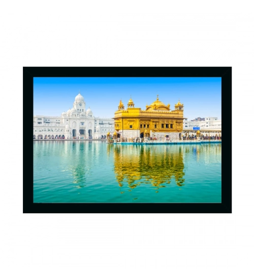 Golden Temple Painting with Synthetic Photo Frame (Multicolor)