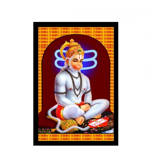Lord Hanuman Ji Painting with Synthetic Photo Frame (Multicolor)