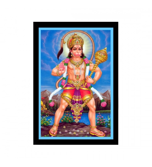 Lord Hanuman Ji Painting with Synthetic Photo Frame (Multicolor)