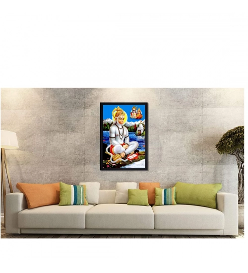 Lord Hanuman Ji Painting with Synthetic Photo Frame (Multicolor)