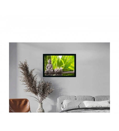 Buddha Painting with Synthetic Photo Frame (Multicolor)