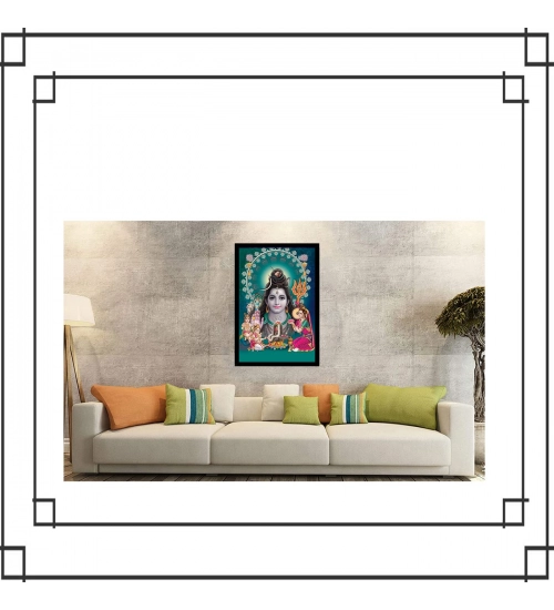 Lord Shiva Painting with Synthetic Photo Frame (Multicolor)