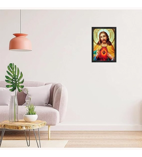 Jesus Christ Painting with Synthetic Photo Frame (Multicolor)