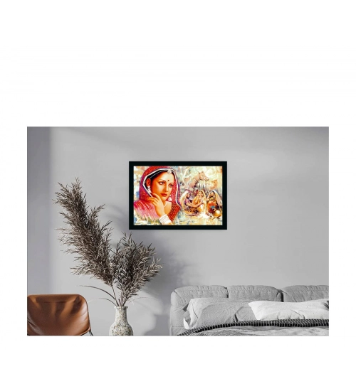 Rajasthani Village Modern Art Painting with Synthetic Photo Frame (Multicolor) Rajasthani Village Modern Art Painting with Synthetic Photo Frame (Multicolor)