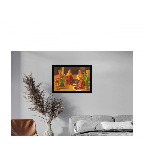 Rajasthani Village Modern Art Painting with Synthetic Photo Frame (Multicolor) Rajasthani Village Modern Art Painting with Synthetic Photo Frame (Multicolor)