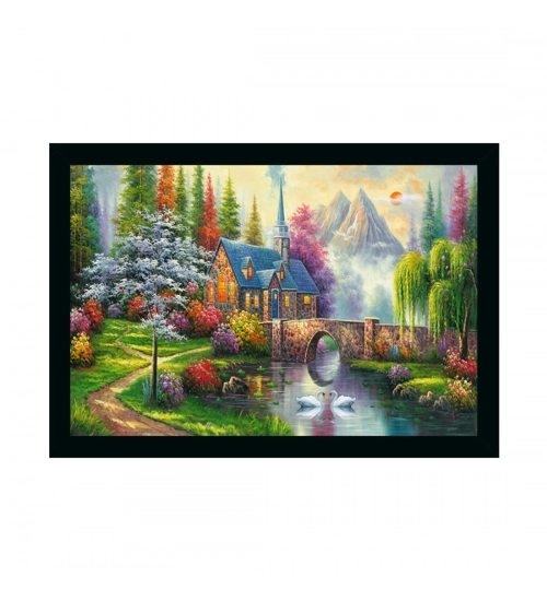 Natural Scenery Painting with Synthetic Photo Frame (Multicolor)