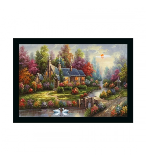 Natural Scenery Painting with Synthetic Photo Frame (Multicolor)