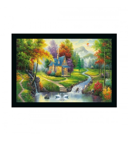 Natural Scenery Painting with Synthetic Photo Frame (Multicolor)
