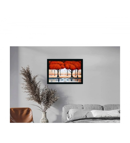 Tree Painting Painting with Synthetic Photo Frame (Multicolor)