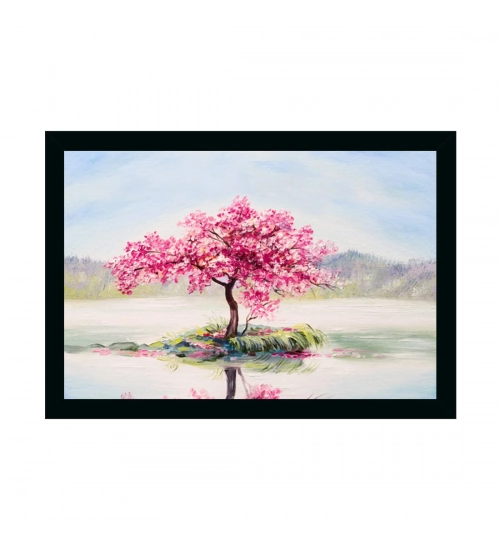 Tree Scenery Painting with Synthetic Photo Frame (Multicolor)