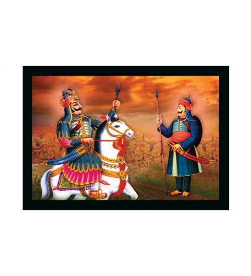 Maharana Pratap Painting with Synthetic Photo Frame (Multicolor)