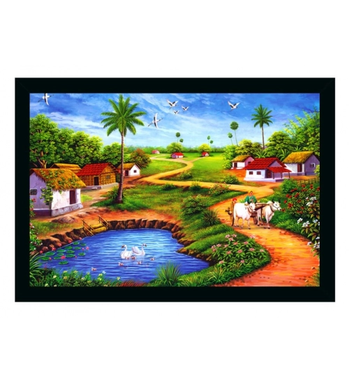 Natural photo Painting with Synthetic Photo Frame (Multicolor)