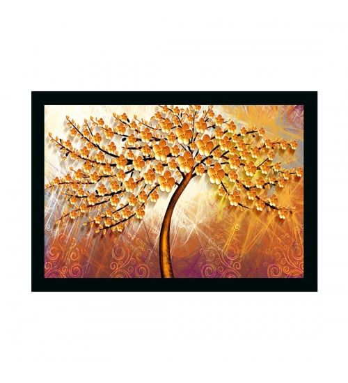 Tree Painting Painting with Synthetic Photo Frame (Multicolor)