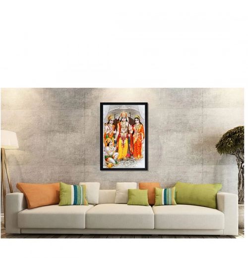 Ram Dharbar Painting with Synthetic Photo Frame (Multicolor)