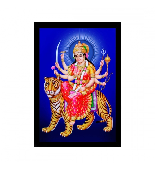 Durga Mata Painting with Synthetic Photo Frame (Multicolor)