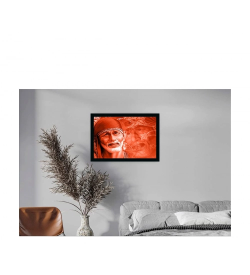 Saibaba Painting with Synthetic Photo Frame (Multicolor)
