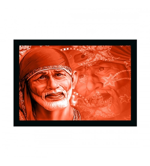 Saibaba Painting with Synthetic Photo Frame (Multicolor)