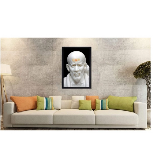 Saibaba Painting with Synthetic Photo Frame (Multicolor)