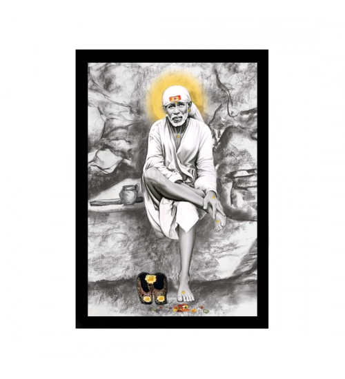 Saibaba Painting with Synthetic Photo Frame (Multicolor)