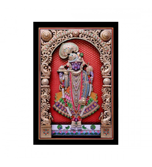 Shrinathji Painting with Synthetic Photo Frame (Multicolor)