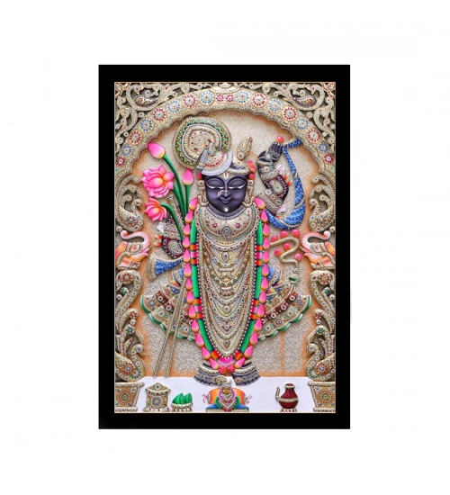 Shrinathji Painting with Synthetic Photo Frame (Multicolor)