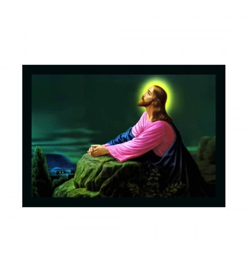 Jesus Christ Painting with Synthetic Photo Frame (Multicolor)