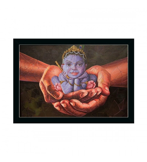 Radha Krishna Painting with Synthetic Photo Frame (Multicolor)