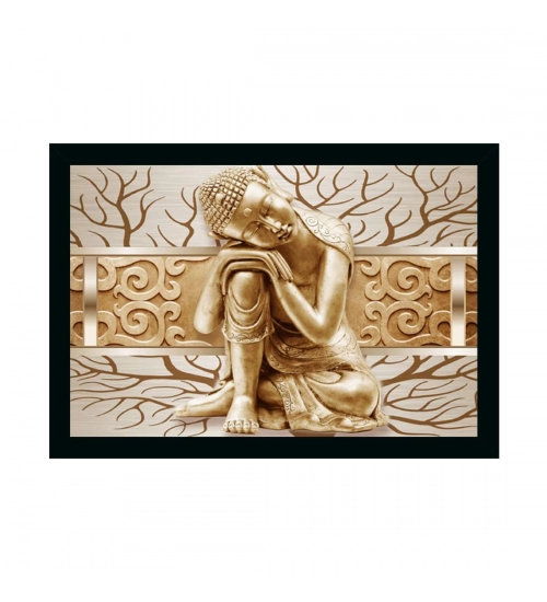 Buddha Painting with Synthetic Photo Frame (Multicolor)
