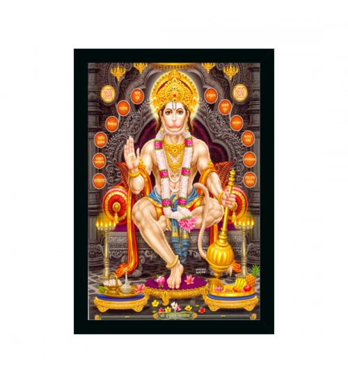 Hanuman Ji Painting with Synthetic Photo Frame (Multicolor)