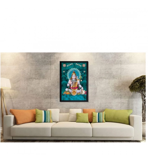Lord Shiva Painting with Synthetic Photo Frame (Multicolor)