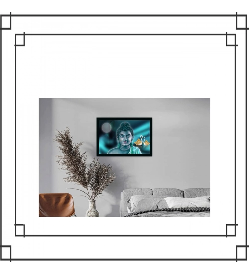Buddha Painting with Synthetic Photo Frame (Multicolor)