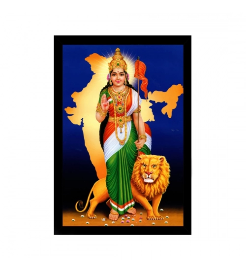 Bharat Mata Painting with Synthetic Photo Frame (Multicolor)